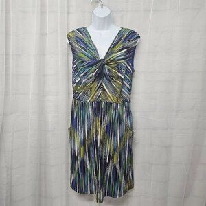Rabbit Rabbit Rabbit Blue Green Abstract Striped Sleeveless Dress 10P